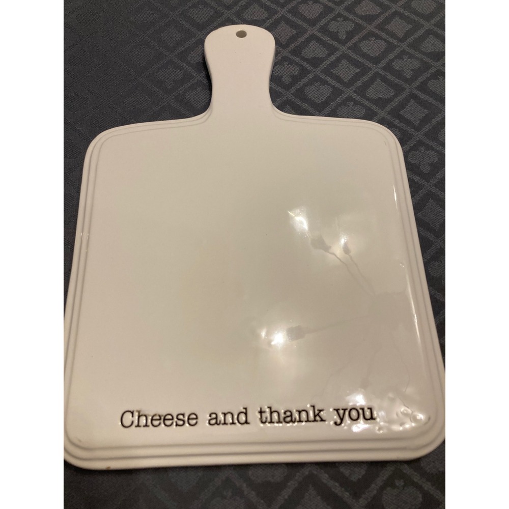 Mud Pie Cheese and Thank You Ceramic Cheese Board White Stoneware Platter